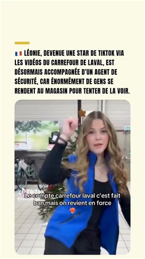 Impact on Instagram: "🇫🇷 À Laval, Léonie attire l’attention Employée dans un supermarché Carrefour, Léonie s’est fait connaître grâce à des vidéos diffusées sur TikTok. Sa présence à l’écran a rapidement suscité un fort engouement en ligne. Depuis, de nombreux visiteurs se rendent quotidiennement au magasin pour tenter de l’apercevoir. Face à cet afflux, un agent de sécurité a été mobilisé pour assurer sa protection sur son lieu de travail. SOURCE : leonie_gll #tiktok #carrefour #laval #france