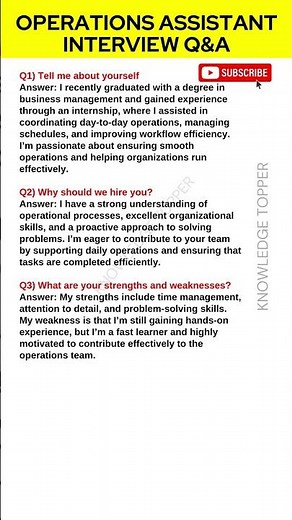 Operations Assistant Interview Questions and Answers | Operations Assistant Job Interview Questions