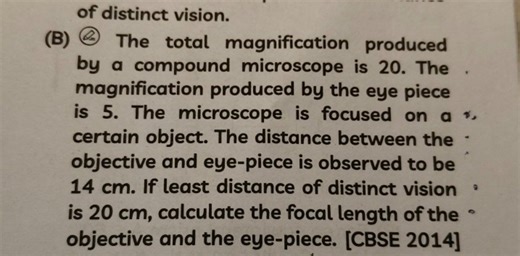 The total magnification produced by a compound microscope is 20... | Filo