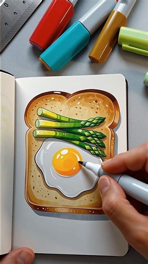 Satisfying Breakfast Illustration: Asparagus & Fried Egg on Toast