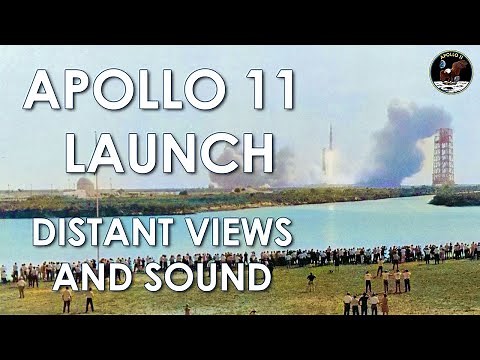 Apollo 11 Launch - Distant Views & Sound, Crowd Reaction - Saturn V tracking camera, Remastered