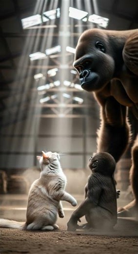 Cat vs Little Gorilla… Then BIG Gorilla Drops The Ultimate Showdown