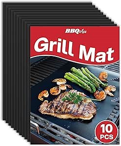 Grill Mats for Outdoor Grill (10 Pack) - Non Stick Reusable Grill Sheets & BBQ Accessories - Easy to Clean Cooking Liners for Gas, Charcoal, Electric - 15.75 x 13 Inch
