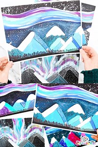 Northern Lights Art ✨ 🏔️ 🌙 A peaceful art project inspired by the Northern Lights. Perfect for exploring color blending, movement, and night skies — with results that always feel a little bit magical 🌟 #artycraftykids #artforkids #kidsart #artlesson #homeeducation #homeschoolresources | Arty Crafty Kids