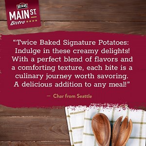 A few minutes is all it takes to get steakhouse-quality Twice Baked Potatoes, made with real whole milk and sharp cheddar cheese! 😋 🥔 | Main St Bistro