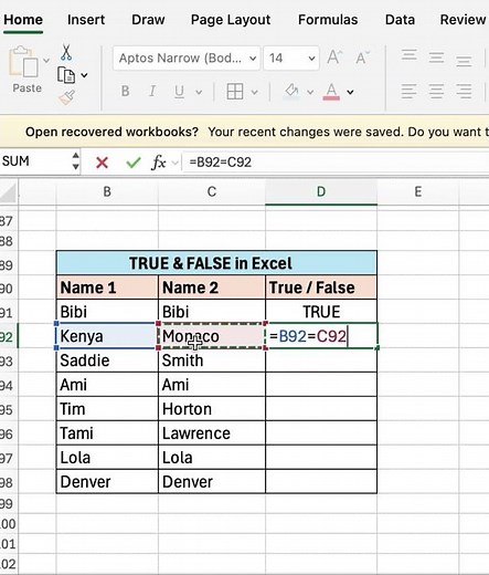 TRUE & FALSE in Excel #excel #exceltips #exceltutorial