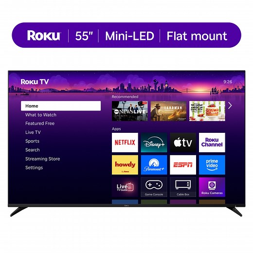 Roku Smart TV 2025 – 55- Inch Pro Series, 4K QLED Mini-LED TV – Roku TV with Backlit Voice Remote Pro