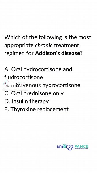 Daily practice PANCE, PANRE, and EOR Content Blueprint questions for #PAstudents. Swipe left for answers and explanations! You can view the Smarty PANCE Blueprint lesson at: https://smartypance.com/lessons/diseases-adrenal-glands/corticoadrenal-insufficiency/ #physicianassistant #physicianassistantstudent #physicianassistantschool #physicianassistantlife #physicianassistantstudies #physicianassociate #pance #panre #usmle #usmlestep1 #usmlestep2 #usmleprep #nursepractitionerstudent #nursepractiti
