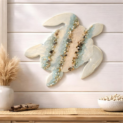 Handmade Resin Sea Turtle Wall Art With Real Shells, Coastal Beach Decor - Etsy