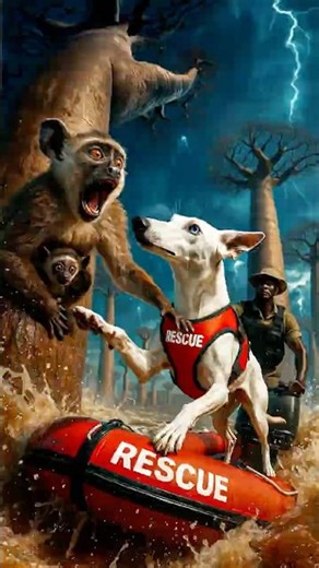 HERO DOG SAVES LEMUR AND CUB FROM FLOOD