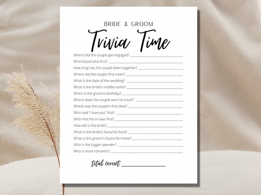 Bride and Groom Trivia Game Minimalist Bridal Shower Game Printable Game Who Knows the Couple Best Game Engagement Party Game Wedding Game - Etsy