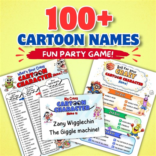 What's Your Crazy Cartoon Character Name, Printable Kids Party Game, Silly Name Generator Activity, Classroom Game, Birthday Party Game - Etsy
