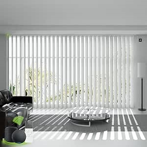 Motorized Vertical Blind Compatible with Alexa Google Home，Smart Vertical Blind Remote Control Privacy Reversible Blackout Blinds for Patio Sliding Glass Door Customize Stitch White