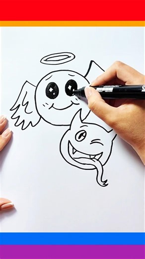 Angel vs. Devil 😇😈 | Emoji Drawing | Satisfying Line Art