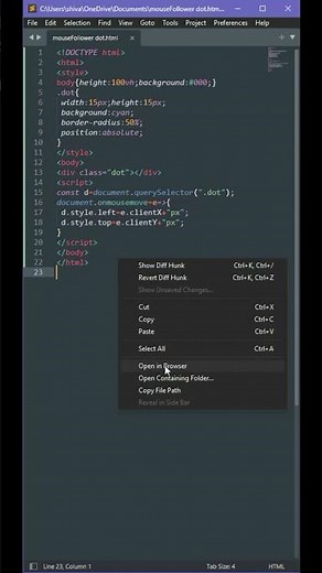 Create a Dot that Follow Mouse Cursor in HTML/CSS &JavaScript