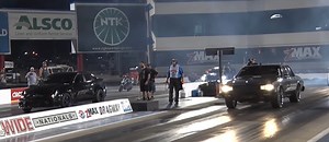 26-In 1987 Box Chevy Drag Races 9s Hellcat and Lady's CTS-V, It's Way Too Close