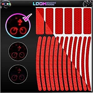 LOOM Reflective Stickers for Bikes Rims | 18pc Brilliant-Red | Reflective Tape for Motorcycle Helmet Decals and Bike Reflectors | Hi Vis Bicycle reflectors, Mailbox Stickers