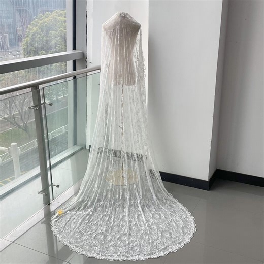 Gentle Ivory Full Lace Wedding Long Veil,cathedral Ivory Tulle Flowers Long Veil,hand-made Single Tier Soft Bridal Veil With Comb. - Etsy