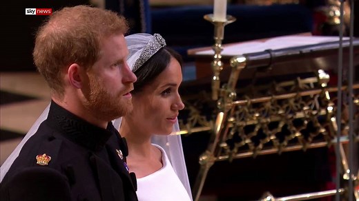 The wedding party along with #HarryandMeghan stand to sing the National Anthem #royalwedding | Sky News