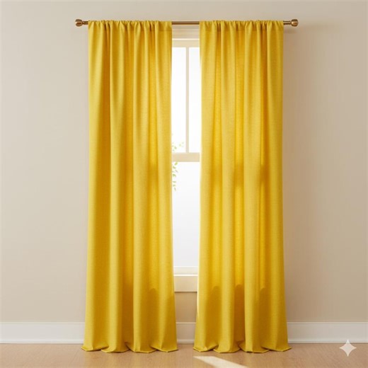 Handmade Yellow Cotton Curtain Set - Boho Window Panels - Etsy