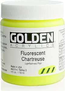 GOLDEN Heavy Body Acrylics, Fluorescent Chartreuse, 4 fl. oz. Jar, Professional Acrylic Paint, Transparent