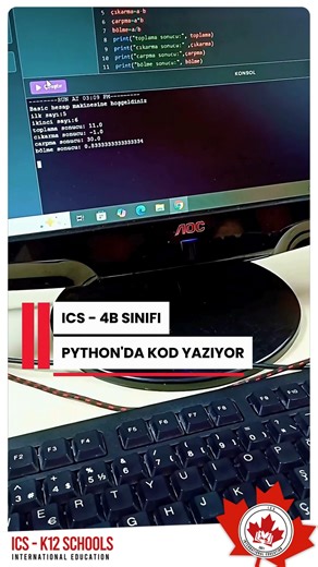 ICS - K12 Schools - Canadian Uluslararası Eğitim Kurumları on Instagram: "💻 4B sınıfı öğrencilerimiz bu dönemki ilk projeleriyle yazılım dünyasına güçlü bir adım attı! Bilişim Teknolojileri ve Robotik Kodlama Öğretmenimiz Irmak Dakak rehberliğinde öğrencilerimiz, Python programlama dilini kullanarak metin tabanlı bir arayüz üzerinden çalışan bir hesap makinesi geliştirdi. Bu süreçte yalnızca kod yazmayı değil; algoritmik düşünmeyi, hata ayıklamayı, problem çözmeyi ve adım adım üretim yapmayı de