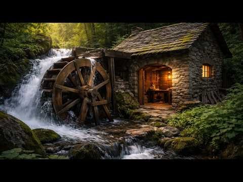 Building a Functional Water Mill Powering a Hidden Riverside Stone Workshop