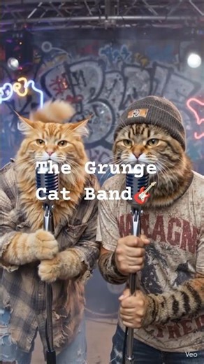 Cat Grunge Band: I Taught My Cats To Play Rock And It Got Insane🎸😹✨#shorts