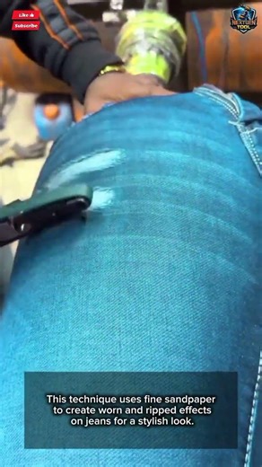 Distressed Jeans Technique Using Sandpaper for Custom Denim#tool