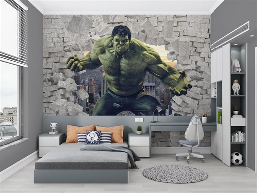 Hulk Wall Mural: Superhero Boy Room Decor, Peel and Stick Wallpaper, Children's Room Hulk Wall Mural Decor Poster, Nursery Wall Mural - Etsy