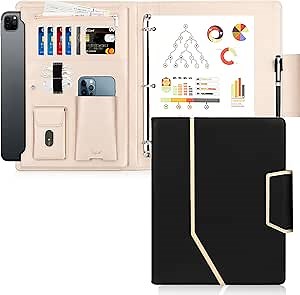 Toplive Portfolio 3 Ring Binder, Business PU Leather Padfolio Organizer Case, Executive Portfolio Folder for Interview Resume Conference 12.8" x 9.5", Black