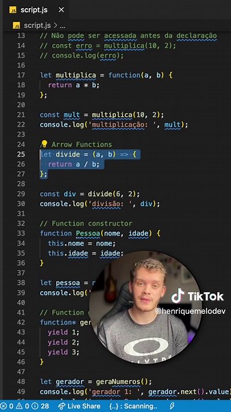 Vem aprender sobre os diferentes tipos de funções em Javascript! #fy #FelizNatal #fyp #programacao #dev #techtok #programador #javascript