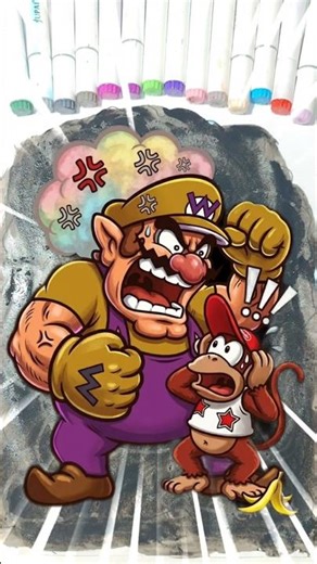 Wario vs Diddy Kong Paint Art Transformation ✨ Finger Reveal Magic #supermario #mario #mariobros