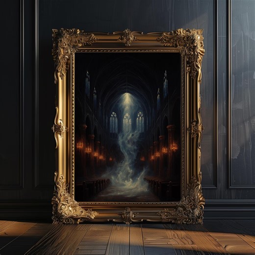 Gothic Cathedral Ghost Art Print, Dark Fantasy Haunted Church Painting, Ethereal Spirit Poster, Dark Academia Wall Decor - Etsy