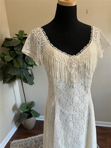Vintage 1980s Lace Fringe Wedding Dress, Gatsby Flapper Style, Ivory - Etsy