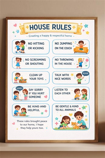Kid-Friendly House Rules Poster: Minimalist Family Rules Sign (Digital Download)