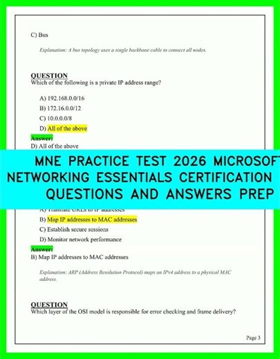 MNE PRACTICE TEST 2026 MICROSOFT NETWORKING ESSENTIALS CERTIFICATION EXAM QUESTIONS ANSWERS PREP
