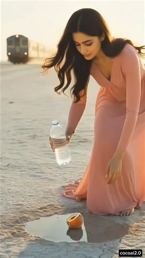 The girl saved the dried peach by giving it water | #ai #peach #water #tree #dry