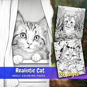 Realistic Cat Coloring Pages Instant Download Digital Coloring Pages - Etsy
