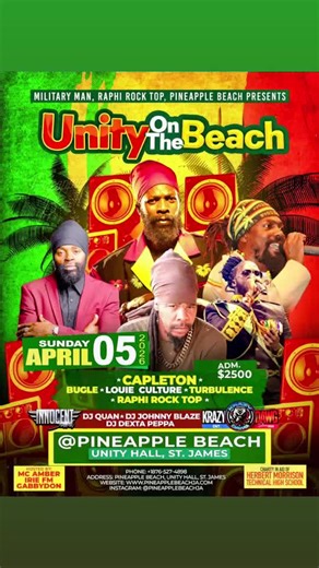#capletonliveinconcert🔥🔥🔥🔥 Sunday April 5, 2026 at @unityonthebeach 📍@PineappleBeachJa - Unity Hall St James 🇯🇲 #capleton #bugle #louieculture #turbulence