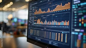 Stock Market Data on Computer Monitor, finance, trading, investment, business, chart