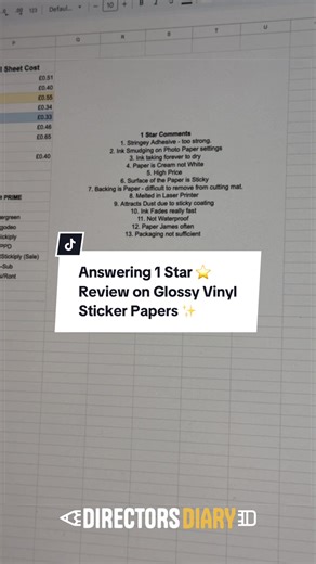 Answering 1 Star Reviews of Glossy Vinyl Sticker Papers on the Market! ✨👌🏼 #vinylstickerpaper #stickerpaper #stickiply #artsupplies