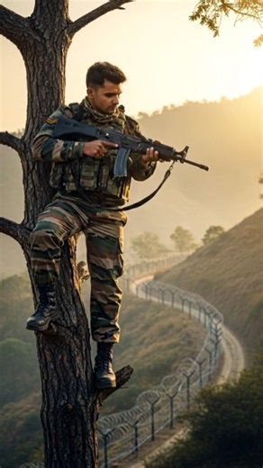Indian Army Jawan Guards Border from a Tree #army #indianarmy #shorts