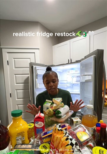 realistic fridge restock after a long day friend. I cleaned the inside of the refrigerator, now trying to fit all these groceries in the fridge. do you restock right away or let the bags sit a little first?