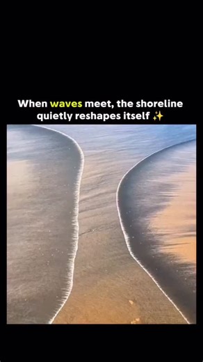 Innovation.09 on Instagram: "The post shares a 22-second aerial video of opposing waves colliding on a sandy beach, dynamically eroding and depositing sediment to form swirling, abstract patterns in the wet sand, captioned poetically as “Some encounters are powerful enough to rearrange the sea” to suggest profound, reshaping interactions. This phenomenon illustrates coastal geomorphology where wave interference creates rhythmic ripples, as explained in fluid dynamics research: currents act like 