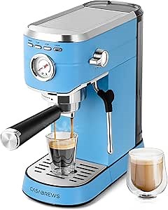 CASABREWS CM5418 Espresso Machine 20 Bar, Compact Espresso Maker with Steam Milk Frother, Stainless Steel Coffee Machine with 34oz Removable Water Tank for Cappuccino, Small Latte Machine, Blue