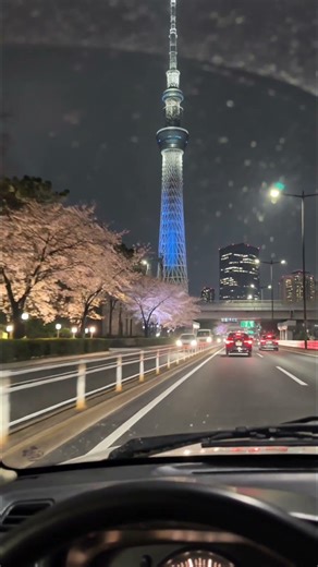 POV: Driving a Classic Car Past Tokyo Skytree & Sakura in Rain 🌧️ Unreal Night Drive #tokyo #japan