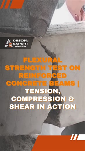 Design Expert INT on Instagram: "In the flexural strength test of reinforced concrete beams, a load (commonly in 3- or 4-point bending) is applied to force the beam to “bend” and measure its capacity before cracking or failure. During the test, key stresses appear: Compression ⬆️🗜️ at the top fiber (the zone being crushed). Tension ⬇️🧲 at the bottom fiber (the zone being stretched), where the steel takes the lead by controlling cracking. Shear ↘️⚡ near the supports, which can generate inclined