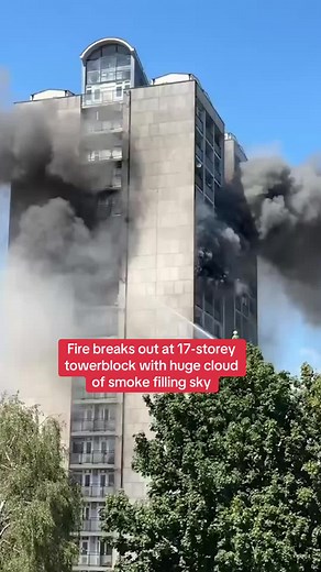 Fire breaks out at 17-storey towerblock with huge cloud of smoke filling sky. #london #walworth #fire #southlondon #towerblock