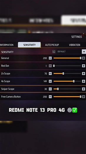 REDMI NOTE 13 PRO 4G sensitivity ⚙️✅ #fyp #freefire #ff #sensitivity #cretushow
